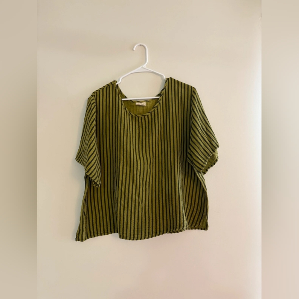 Striped Olive Green Women's Top